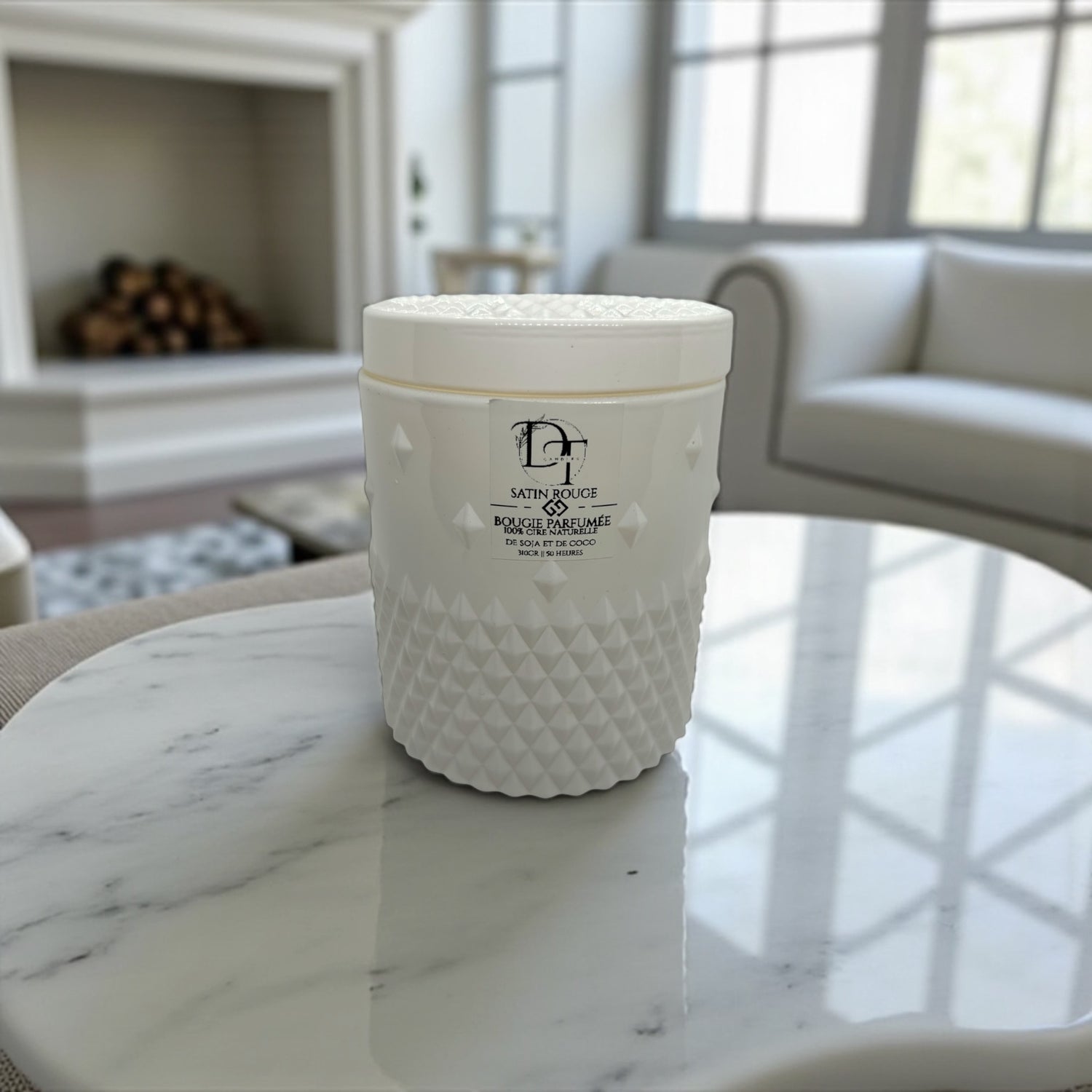 Bougie parfumée de luxe blanche – Collection De Lux DT Candles, faite main en Belgique