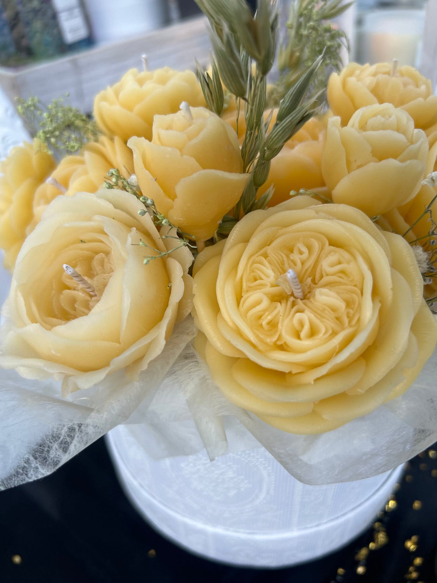 Golden Bloom – Bouquet de Bougies en Cire d’Abeille DT Candles