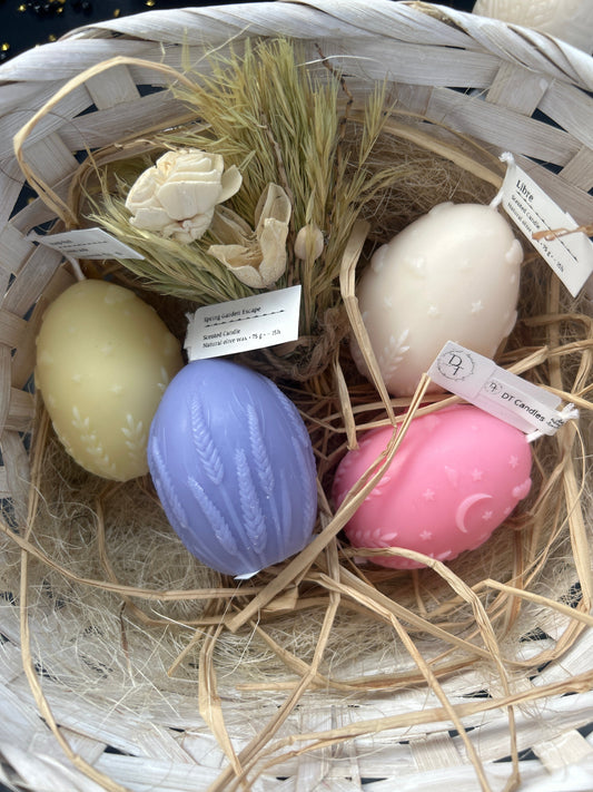 Bougies œufs de Pâques artisanales en couleurs pastel – décoration de printemps