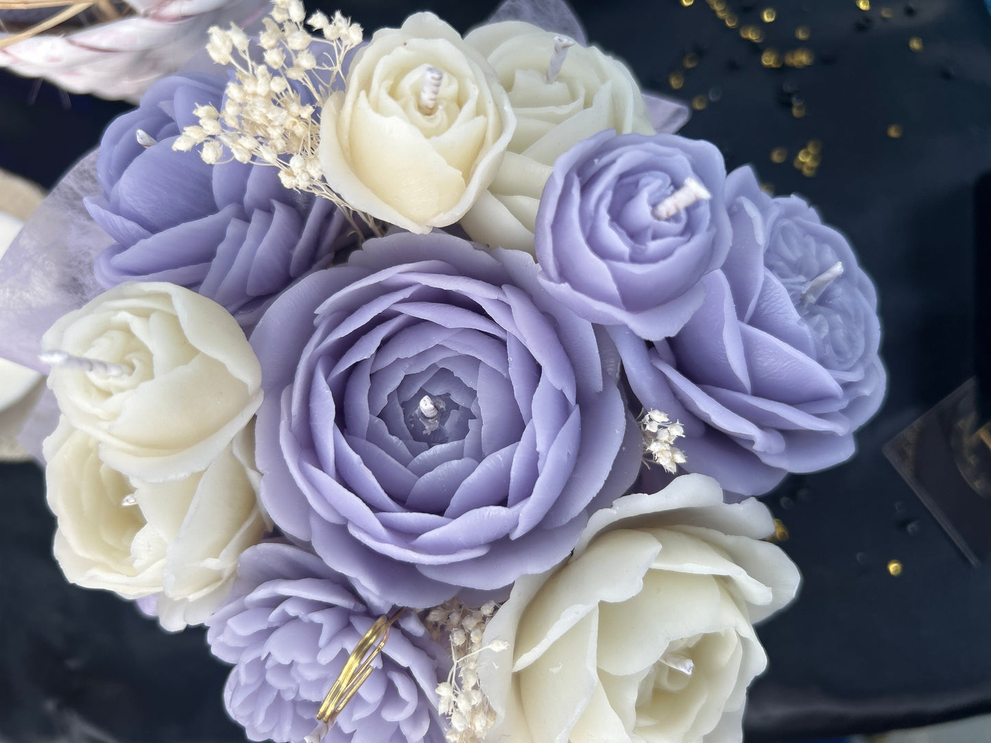 Bouquet de fleurs bougies lavande DT Candles – composition artisanale en cire d’abeille