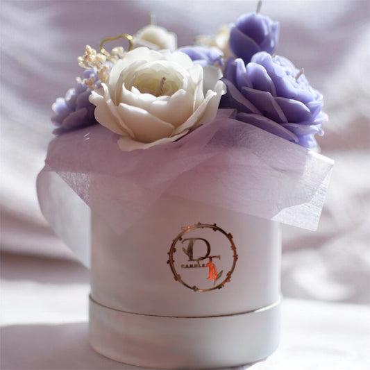 Bouquet de bougies lavande et ivoire en cire d’abeille – fleurs bougies artisanales DT Candles