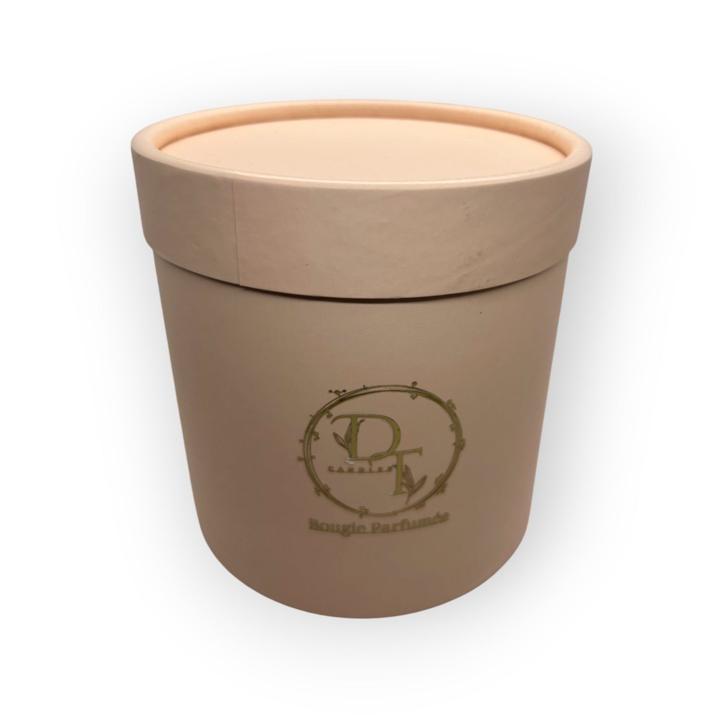 Beige container with a logo on a white background
