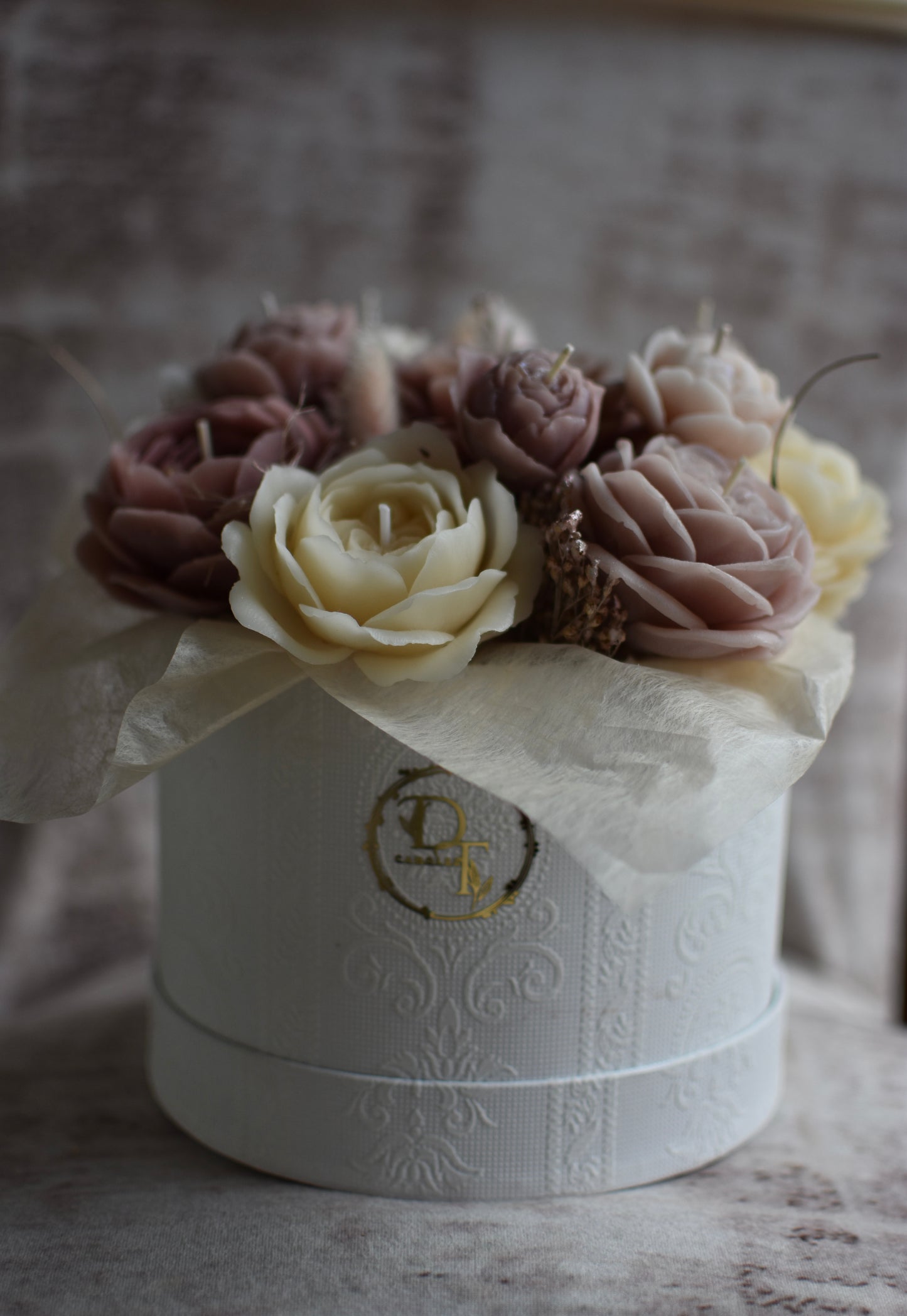Bouquet en cire d’abeille Velours Rosé – alternative durable aux fleurs fraîches, création artisanale belge DT Candles